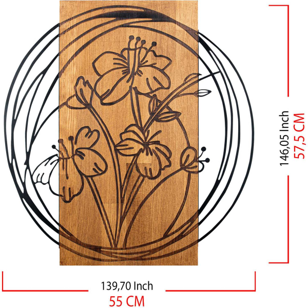 Décoration murale en bois et métal Florale - ASI-2024