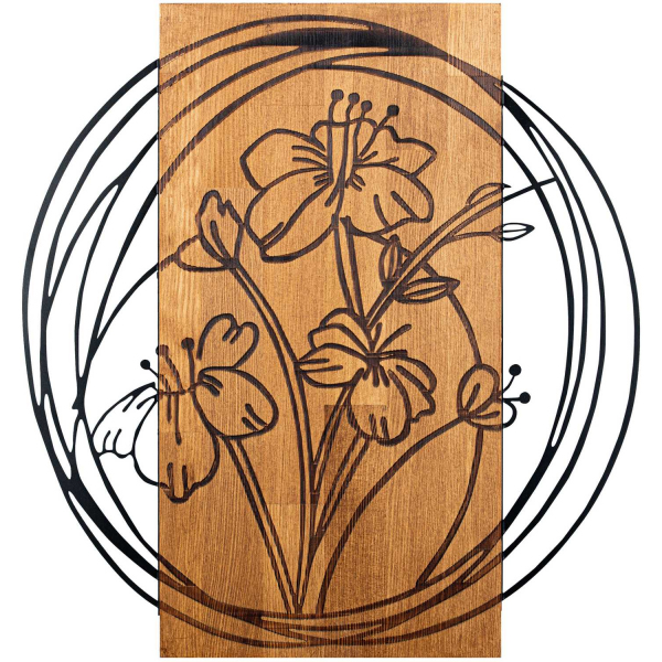 Décoration murale en bois et métal Florale