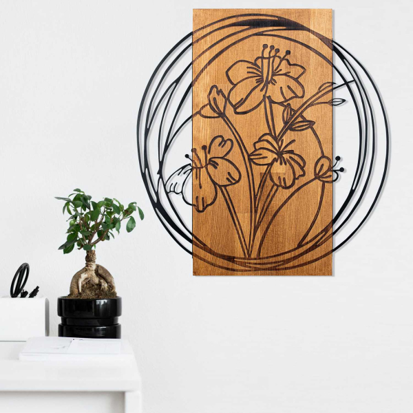 Décoration murale en bois et métal Florale - HANAH HOME