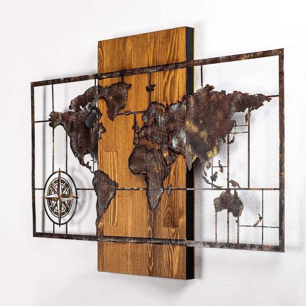 Décoration murale en bois et métal Mappemonde - 75,90