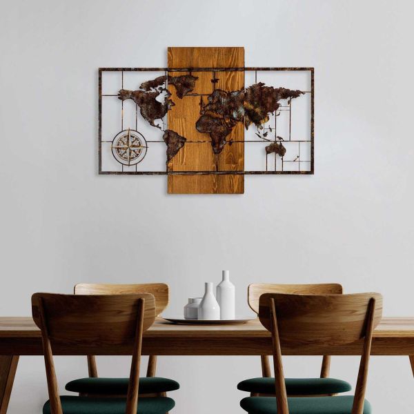 Décoration murale en bois et métal Mappemonde - 7