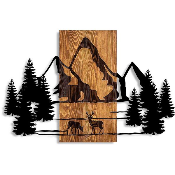 Décoration murale en bois et métal Nature