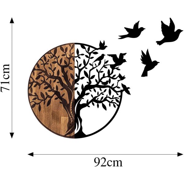 Décoration murale en bois et métal Arbre et oiseaux en vol - ASI-0141
