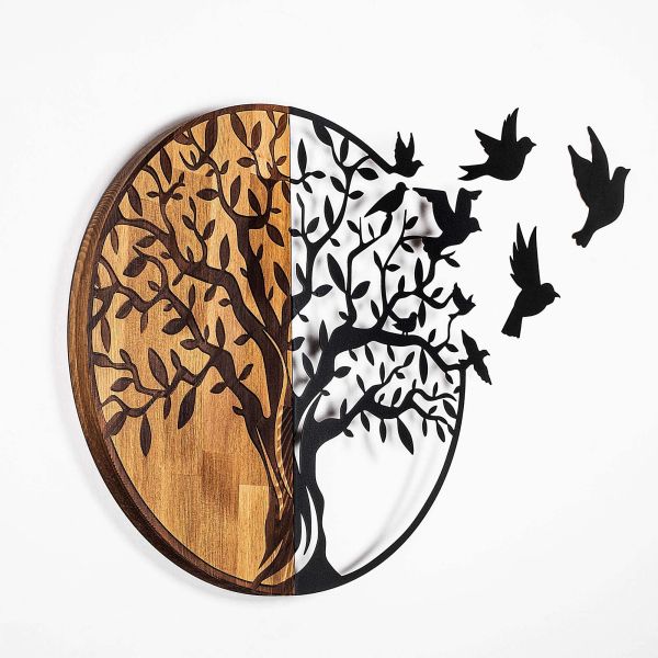 Décoration murale en bois et métal Arbre et oiseaux en vol - 62,90