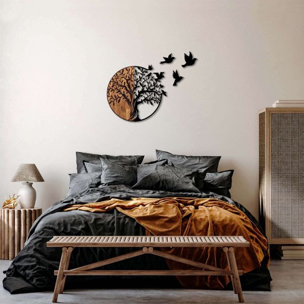 Décoration murale en bois et métal Arbre et oiseaux en vol - HANAH HOME