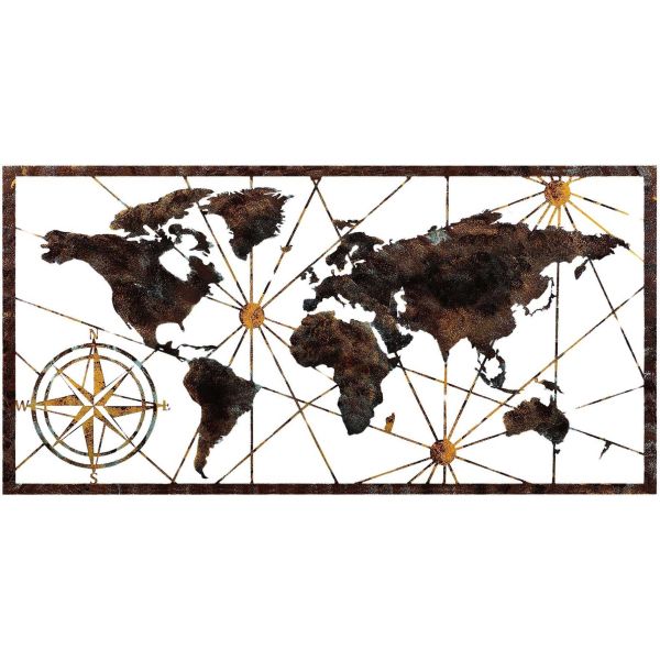 Décoration murale en bois et métal World Map