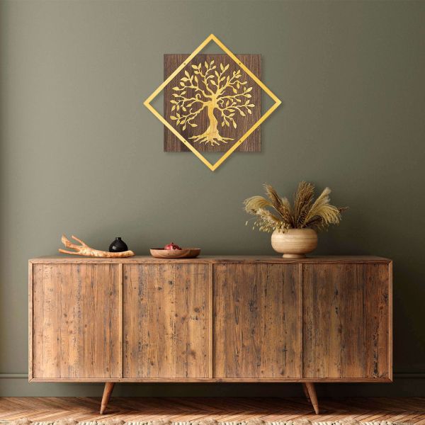 Décoration murale en bois et métal doré Walnut - HANAH HOME