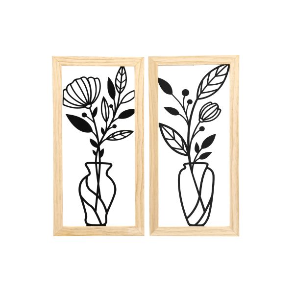 Décoration murale fleur en bois et métal (lot de 2)