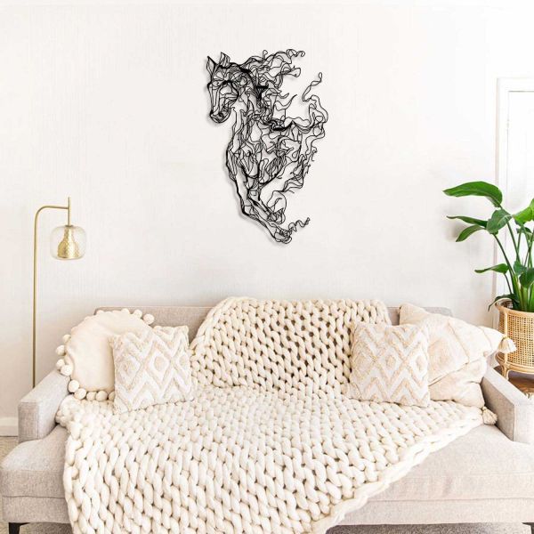 Décoration murale en métal Horse Line Art 41 x 66 cm - HANAH HOME