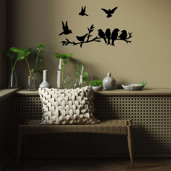Décoration murale en métal Oiseaux sur branches et en vol - HANAH HOME