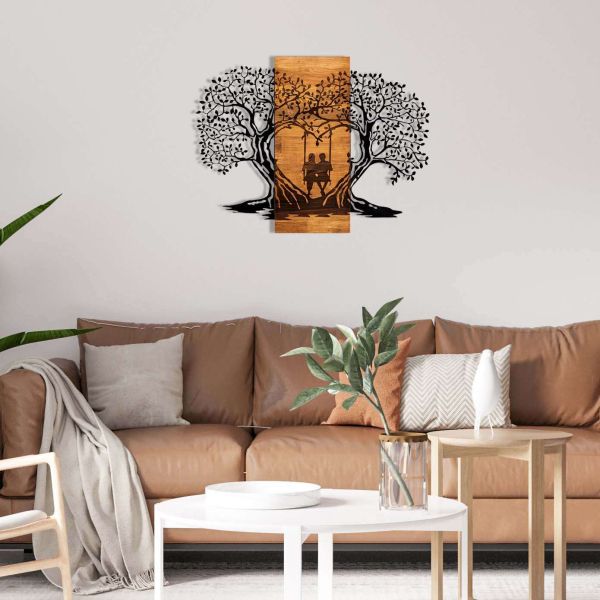 Décoration murale en métal et bois Amoureux sur balançoire - HANAH HOME
