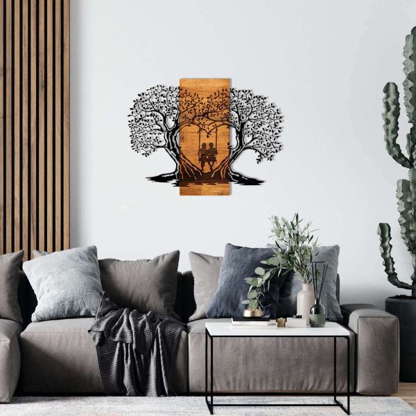 Décoration murale en métal et bois Amoureux sur balançoire - 5