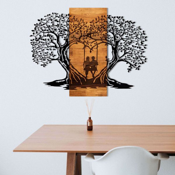 Décoration murale en métal et bois Amoureux sur balançoire - 6