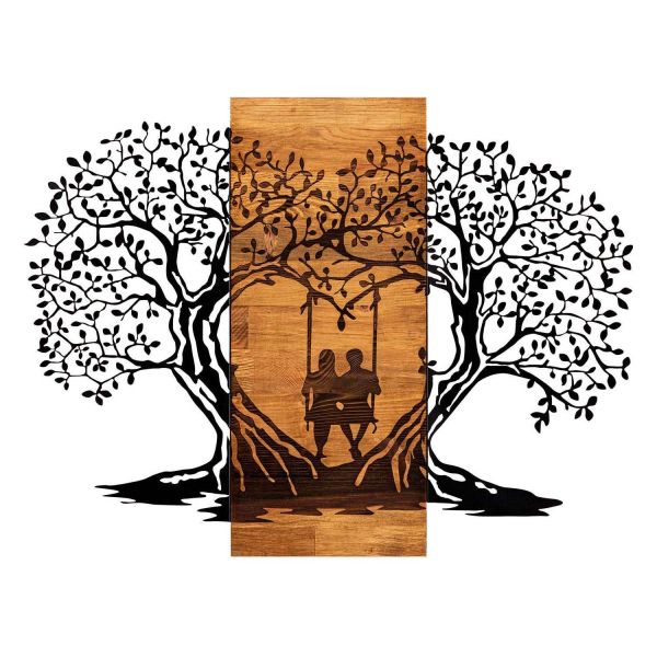 Décoration murale en métal et bois Amoureux sur balançoire