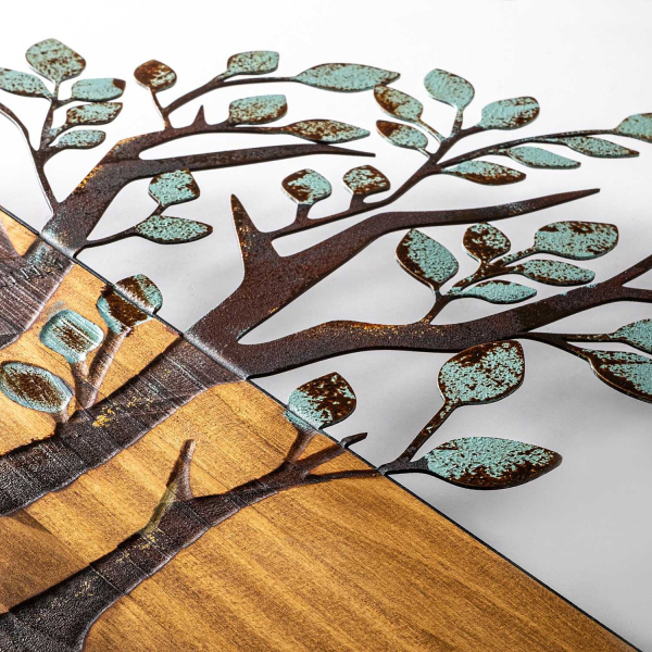 Décoration murale en métal et bois Arbre - 5
