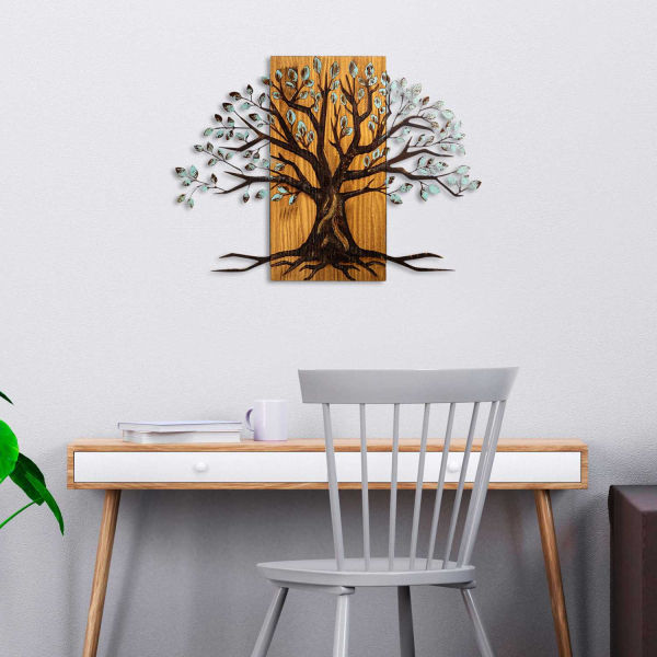 Décoration murale en métal et bois Arbre - 6