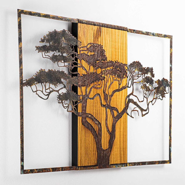 Décoration murale en métal et bois Arbre - 5