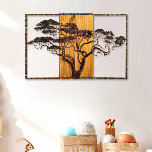 Décoration murale en métal et bois Arbre - 6