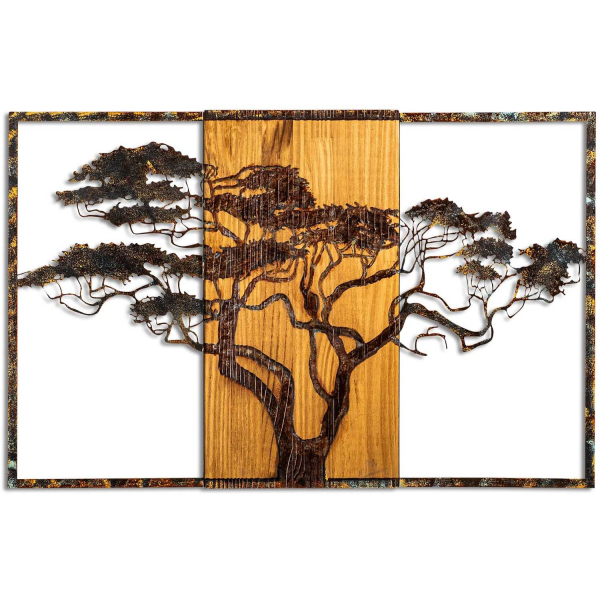 Décoration murale en métal et bois Arbre