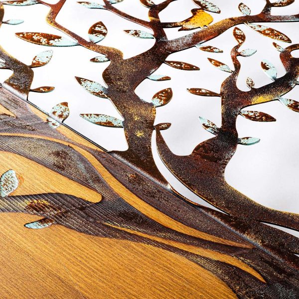 Décoration murale en métal et bois Arbre - 5