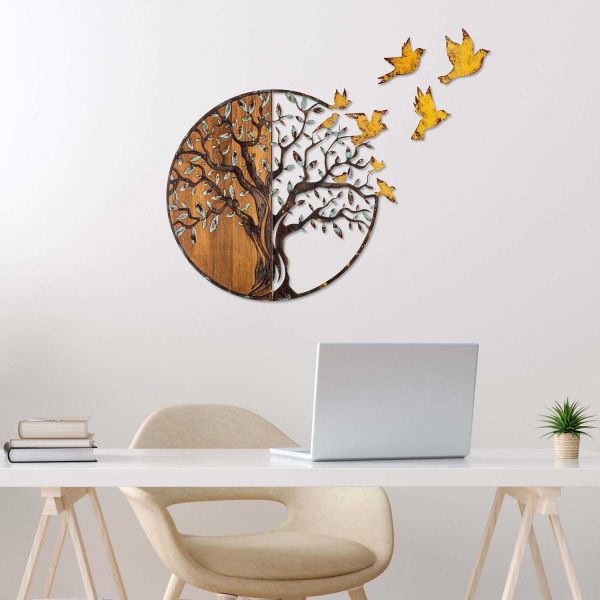 Décoration murale en métal et bois Arbre - 7