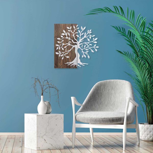 Décoration murale en métal et bois Arbre - 5
