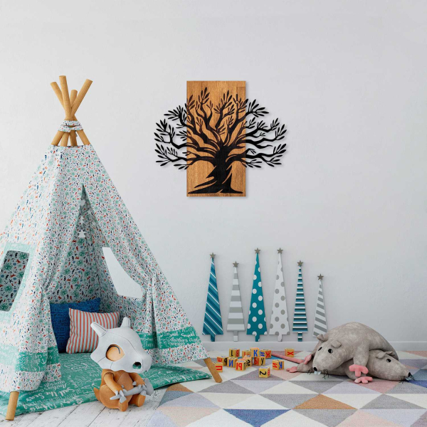 Décoration murale en métal et bois Arbre - 5