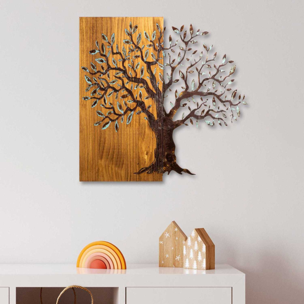 Décoration murale en métal et bois Arbre - HANAH HOME