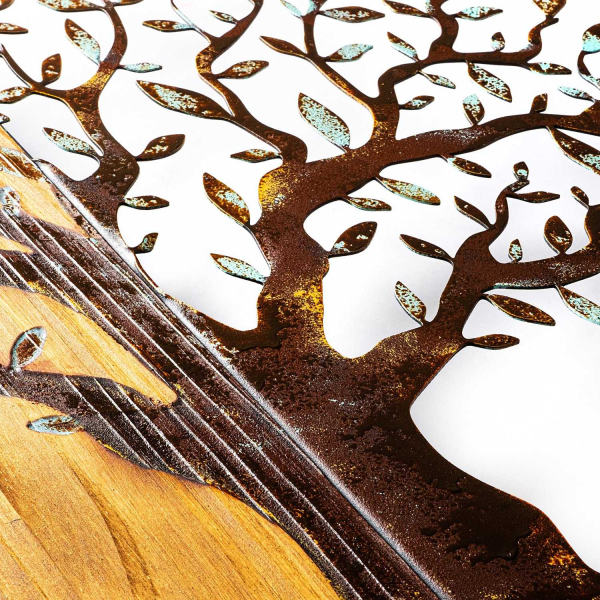 Décoration murale en métal et bois Arbre - 5