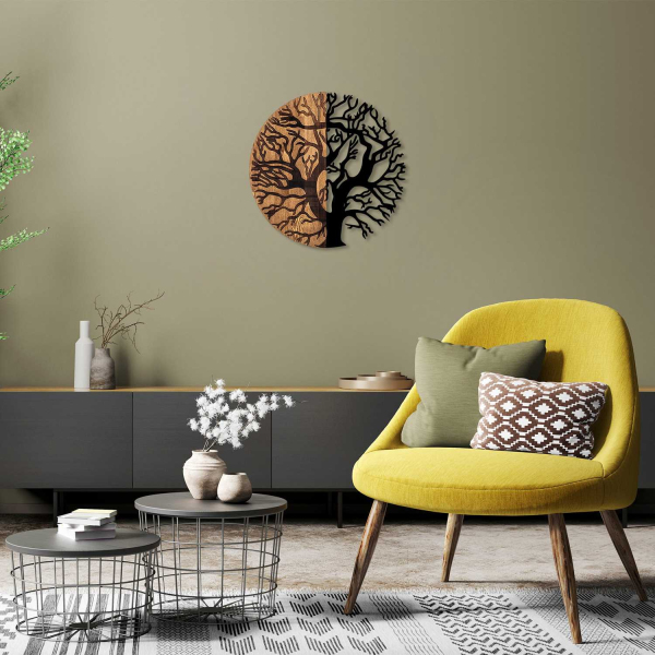 Décoration murale en métal et bois Arbre - 5
