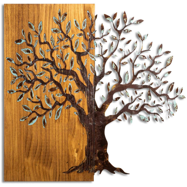 Décoration murale en métal et bois Arbre
