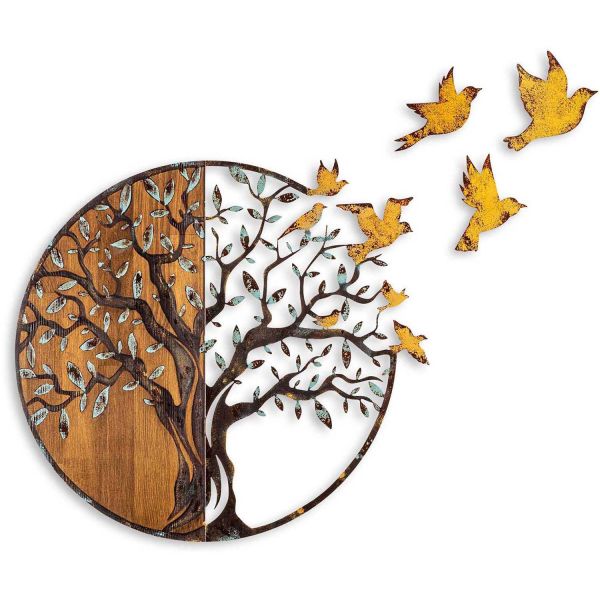 Décoration murale en métal et bois Arbre