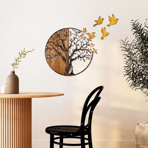 Décoration murale en métal et bois Arbre - HANAH HOME