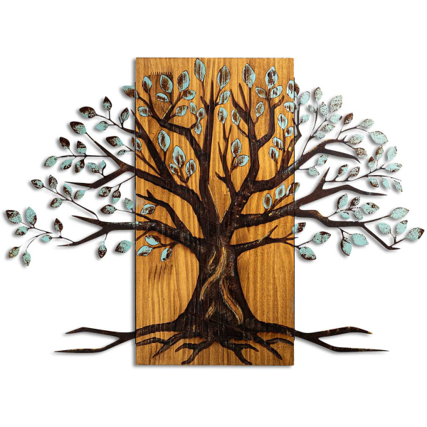 Décoration murale en métal et bois Arbre