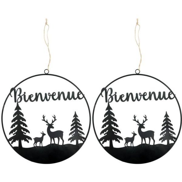 Décoration murale métal et bois Bienvenue