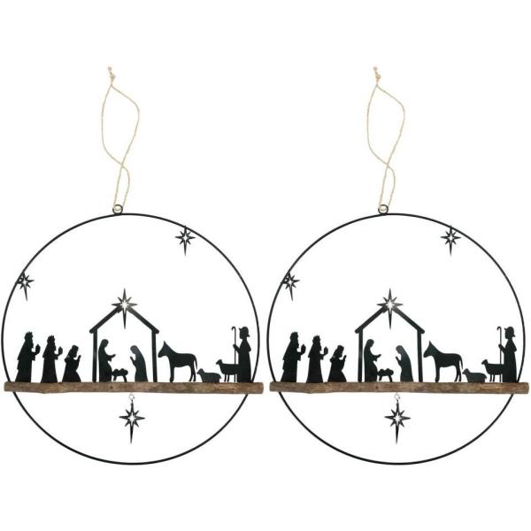 Décoration murale métal et bois Crèche de noel