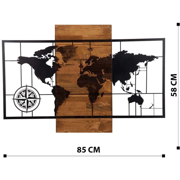 Décoration murale en métal et bois Mappemonde - ASI-0113