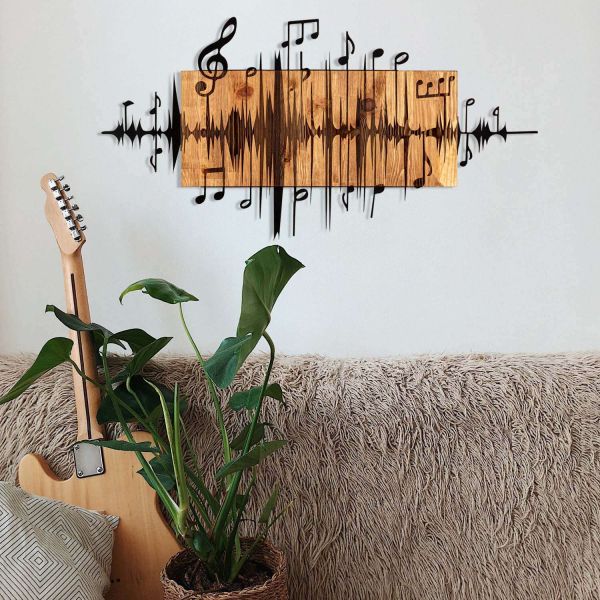 Décoration murale en métal et bois Notes de musique 90 x 47 cm - 5