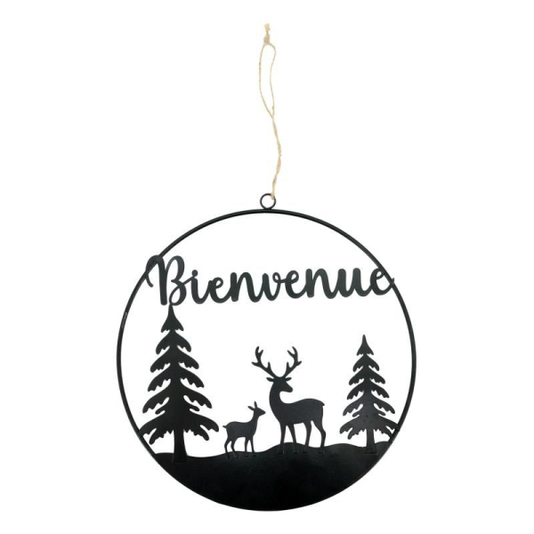 Décoration murale métal et bois Bienvenue - AUB-7237