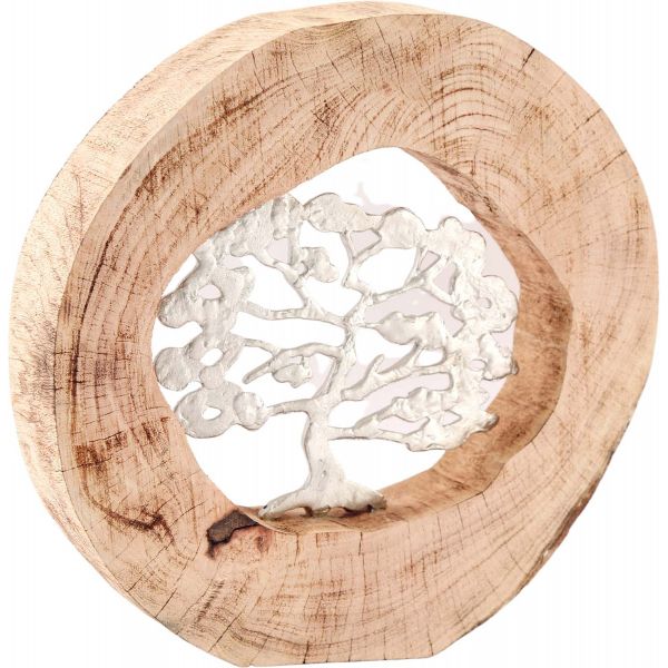 Décoration à poser bois de manguier et aluminium Arbre de vie 34 cm
