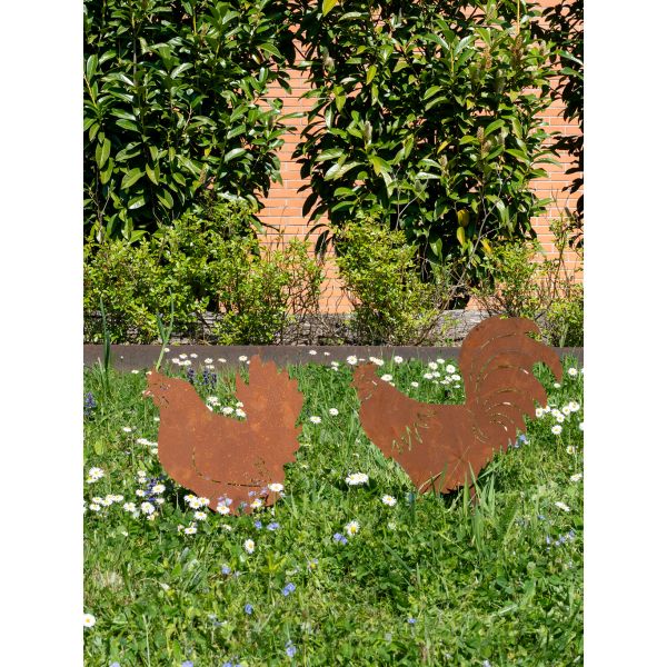 Décors de jardin en métal poule + coq (lot de 2) - AUBRY GASPARD