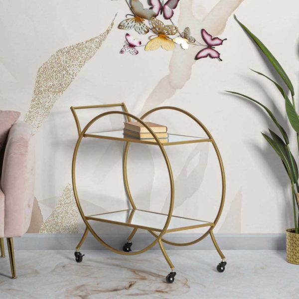 Desserte en métal doré et verre Trolley 70 x 36.5 x 78 cm - MAURO FERRETTI