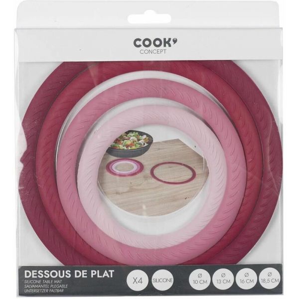 Dessous de plat modulable 4 anneaux en silicone (rose et framboise)