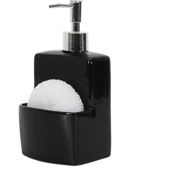 Distibuteur de savon en grès avec porte-éponge intégré