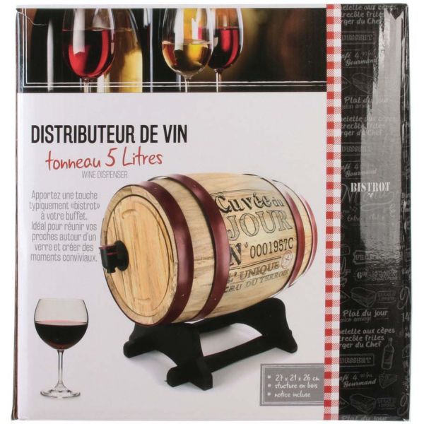 Distributeur de vin tonneau 5 litres Bistrot - 5