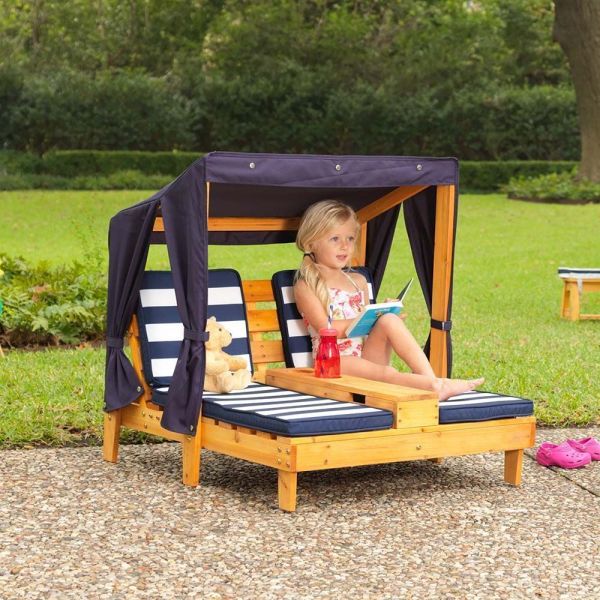 Double Chaise longue enfant avec porte-gobelets - KID-0336