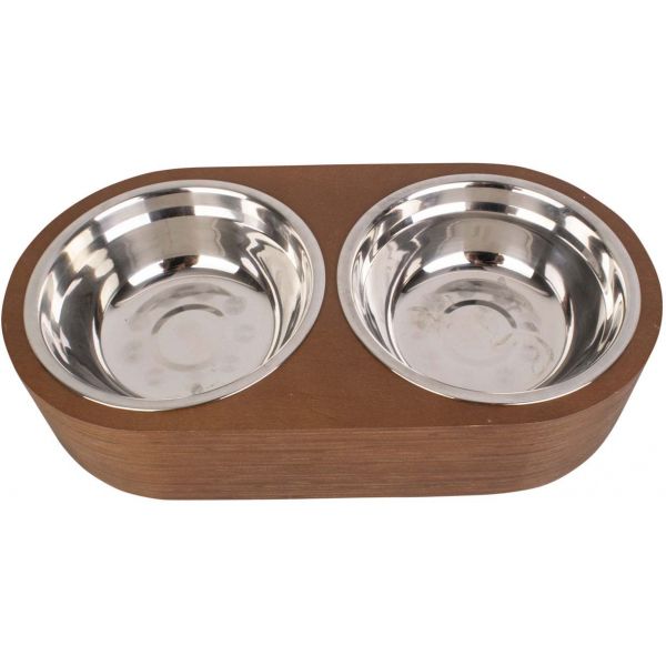 Double gamelle chien et chat bois foncé - PRE-0998