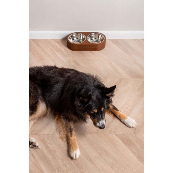 Double gamelle chien et chat bois foncé - PT