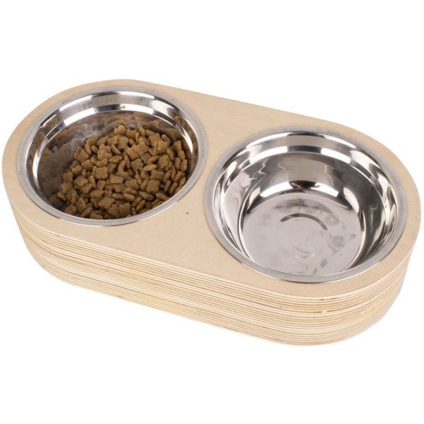 Double gamelle chien et chat bois naturel - 49,90