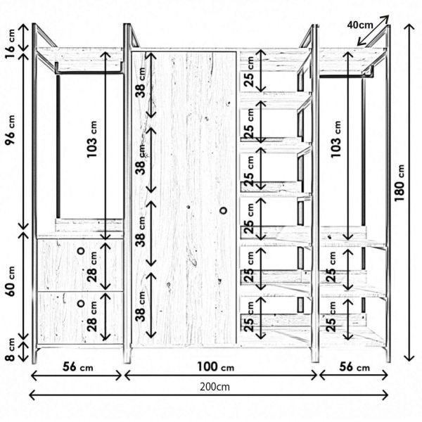 Dressing en aggloméré  200 x 40 x 180 cm Okan - ASI-0496